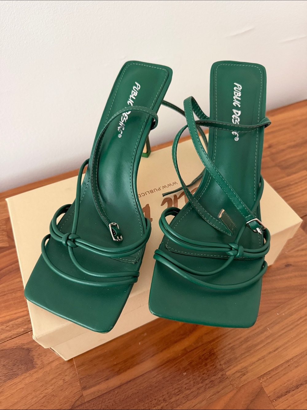 Public Desire Emerald Green Knotted Strappy Square-Toe Heels